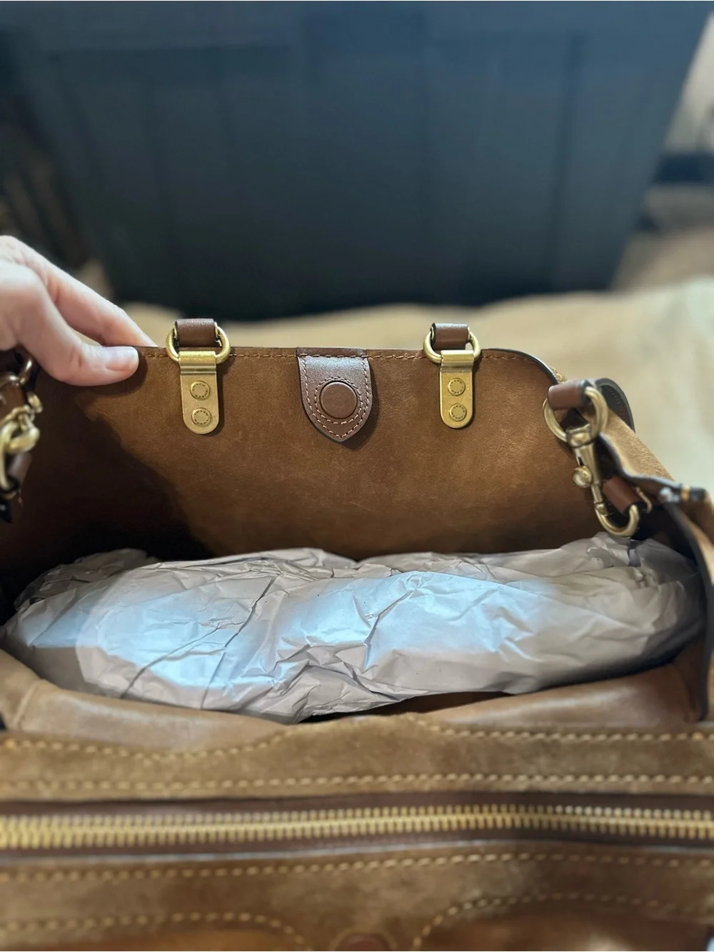 Coach Rouge 40 Suede & Soft Leather in Warm Brown Bag - Picture 6 of 15
